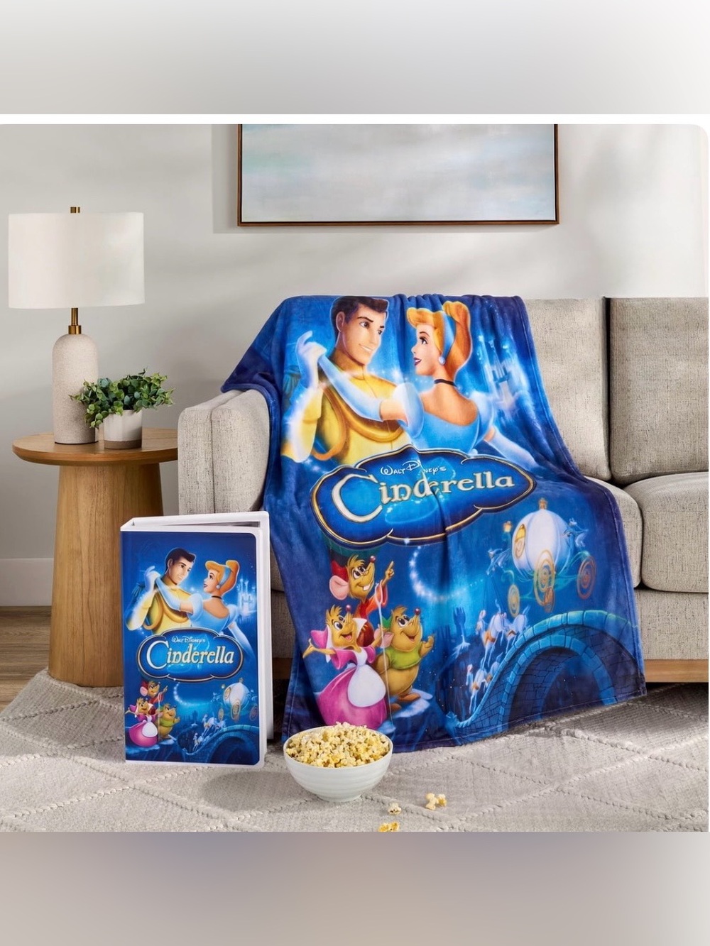 NEW SEALED Disney CINDERELLA VHS Boxed Silk Touch Throw Blanket 50×70"